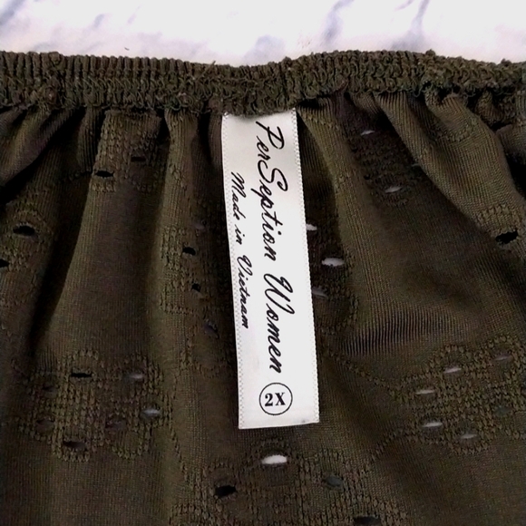 PerSeption Woman Top Olive Green Eyelet Boho Sleeves Sz 2X - Picture 5 of 5